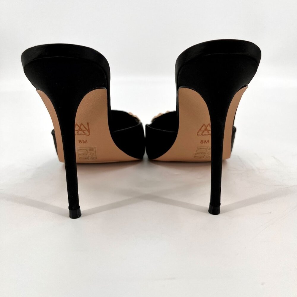 AAJ by Aminah Aviva Heart Mule Pumps Size 8M Black Microfiber Fabric Pointed Toe - Picture 4 of 16